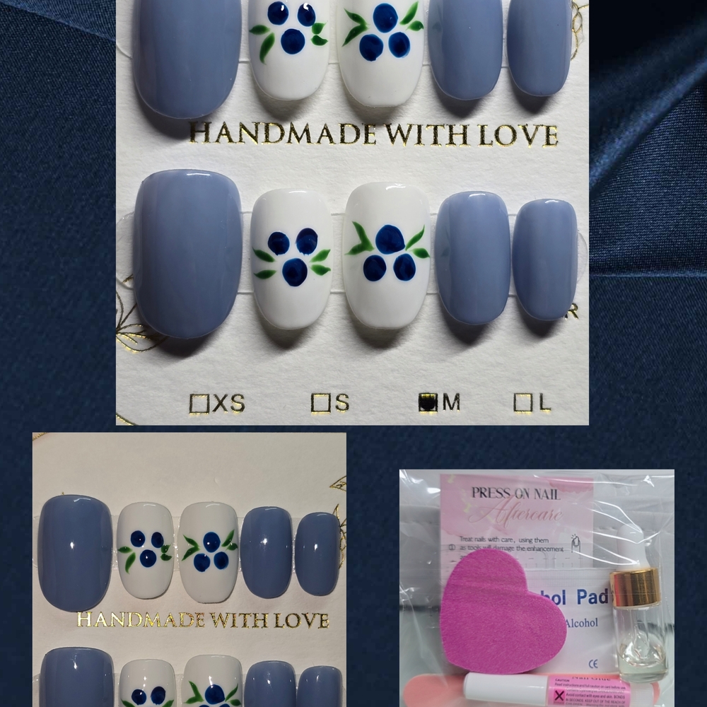 Blue and White Floral Press-On Nails
